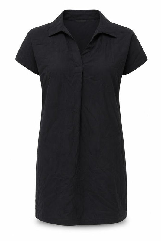 Marks & Spencer Womens Black Viscose Shirt Dress Size 10 V-Neck Pullover