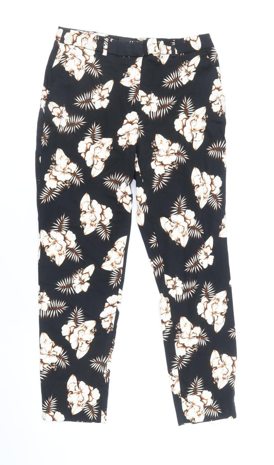 Dorothy Perkins Womens Black Floral Cotton Trousers Size 8 Regular Zip