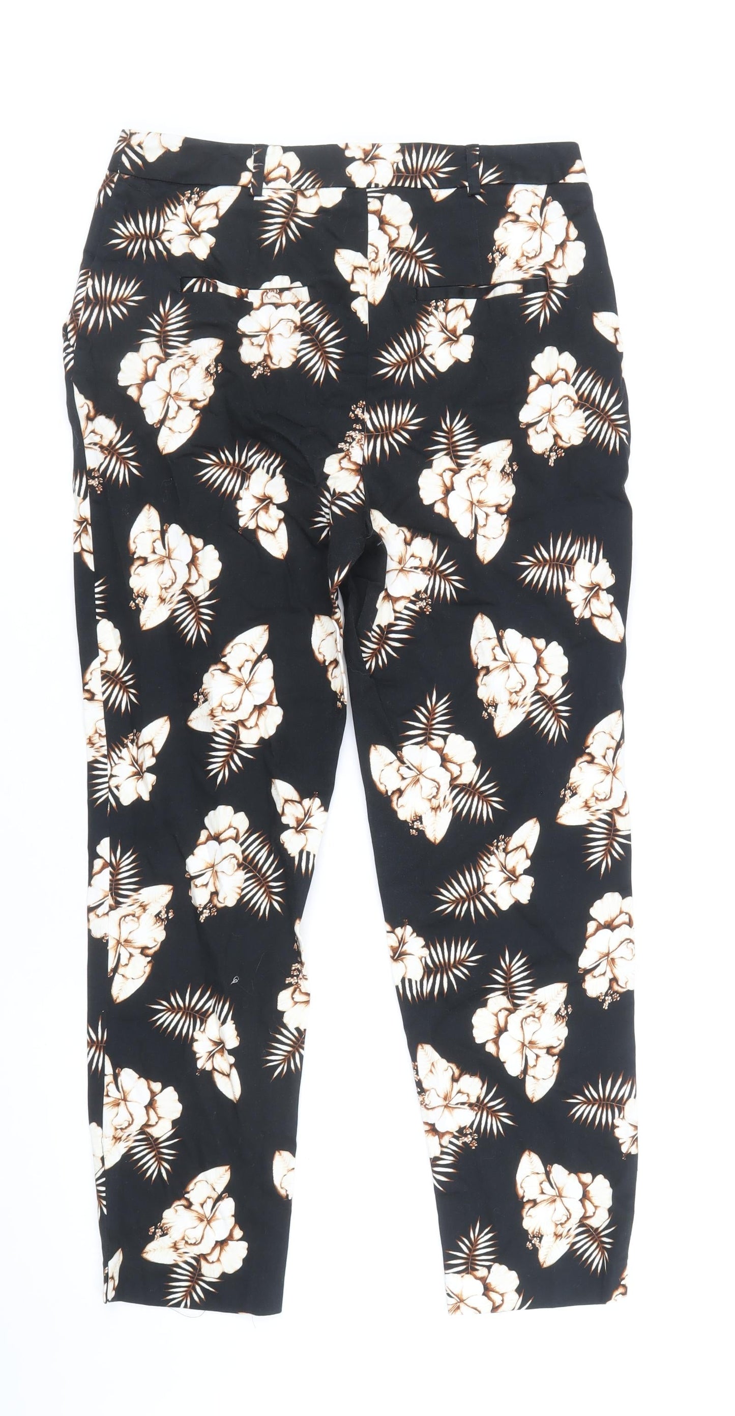 Dorothy Perkins Womens Black Floral Cotton Trousers Size 8 Regular Zip
