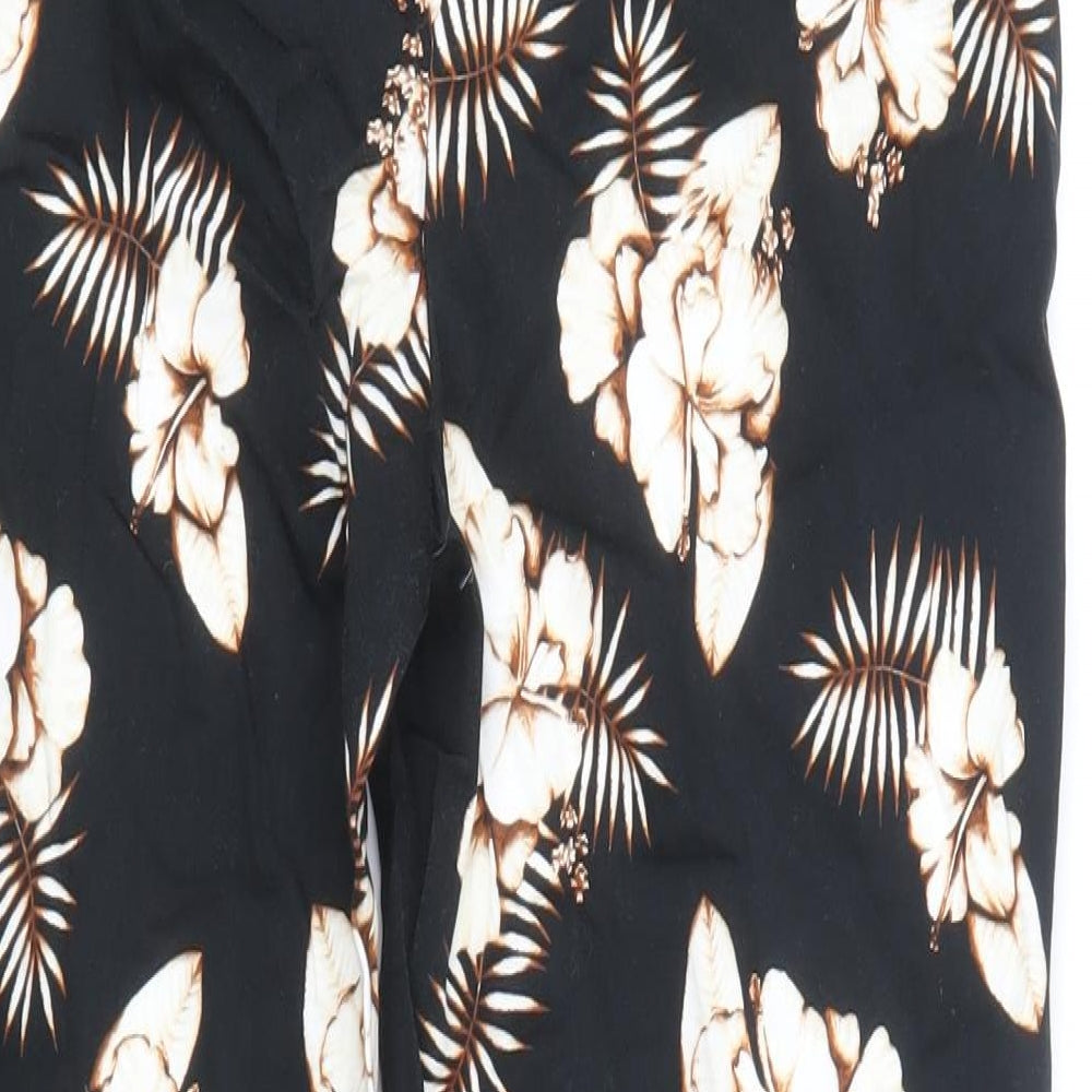 Dorothy Perkins Womens Black Floral Cotton Trousers Size 8 Regular Zip