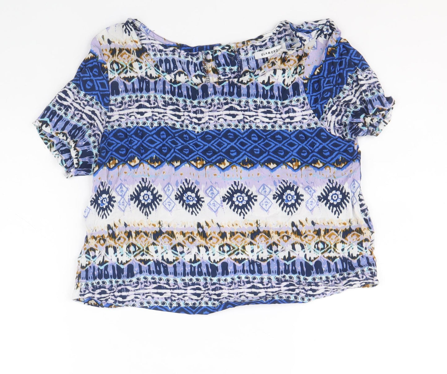 Glamourous Womens Multicoloured Geometric Viscose Basic T-Shirt Size XS Boat Neck