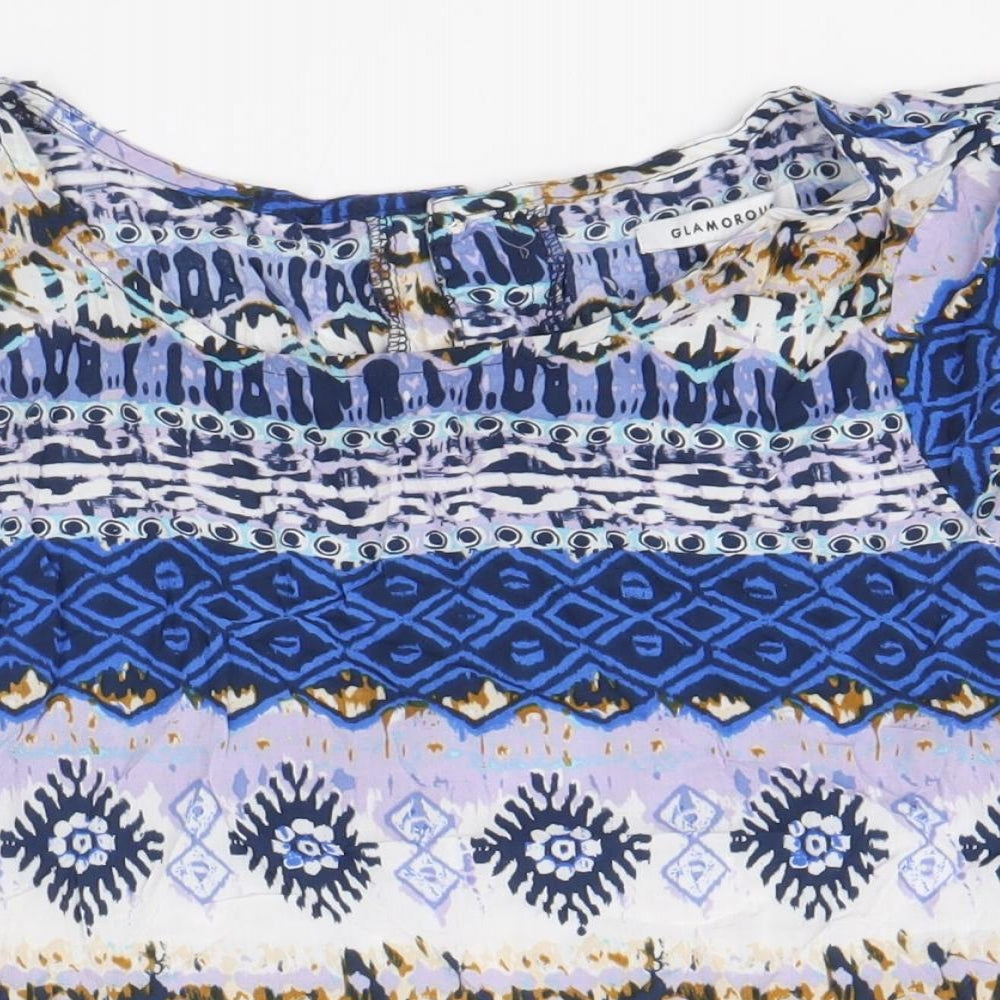 Glamourous Womens Multicoloured Geometric Viscose Basic T-Shirt Size XS Boat Neck