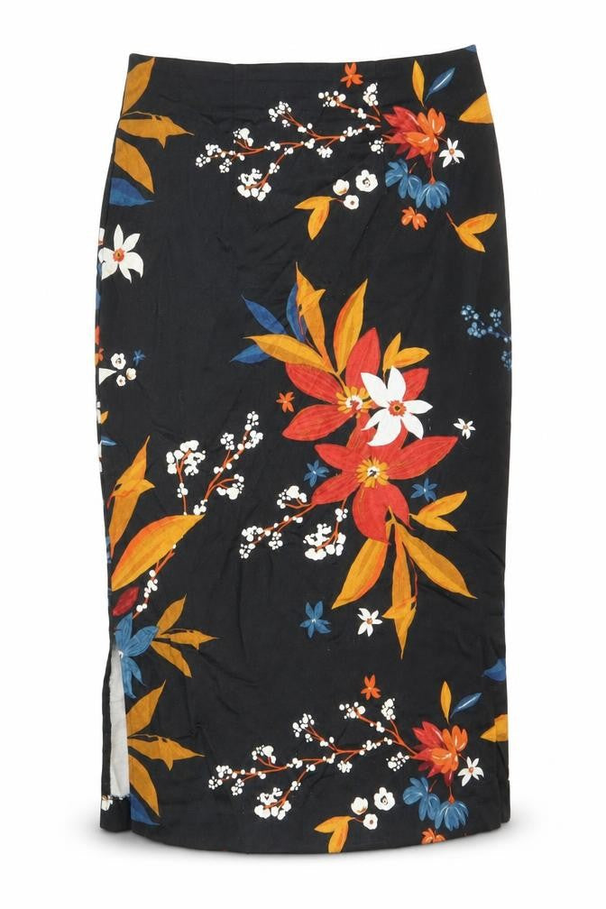 Marks & Spencer Womens Multicoloured Floral Cotton Straight & Pencil Skirt Size 10 Zip