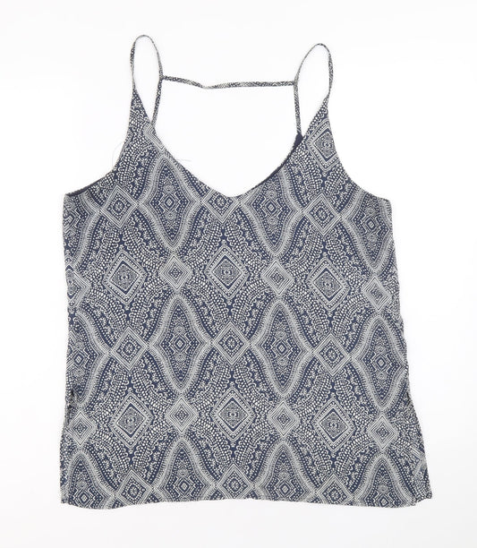 H&M Womens Blue Geometric Polyester Camisole Tank Size 14 V-Neck