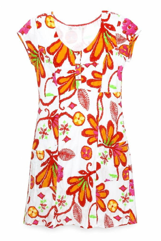 Preworn Womens Multicoloured Floral Viscose Shift Size 10 Scoop Neck Button