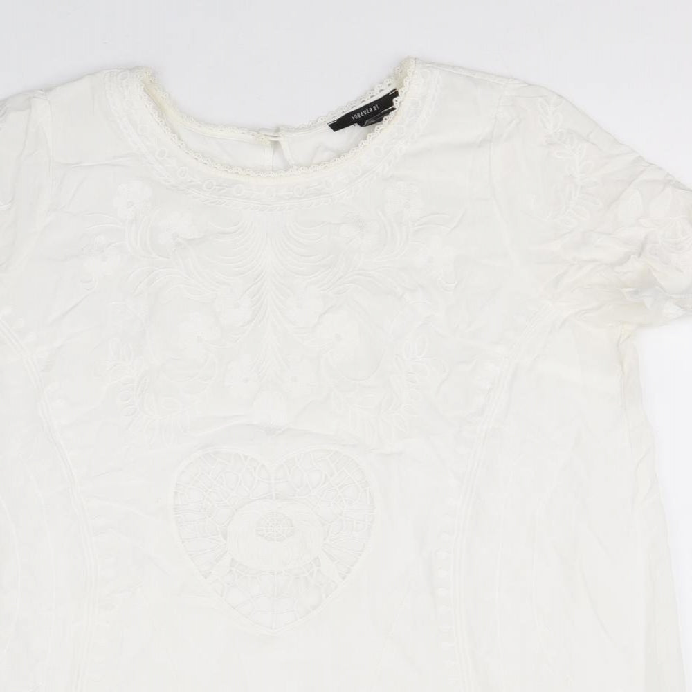 FOREVER 21 Womens Ivory Viscose T-Shirt Dress Size L Boat Neck Button