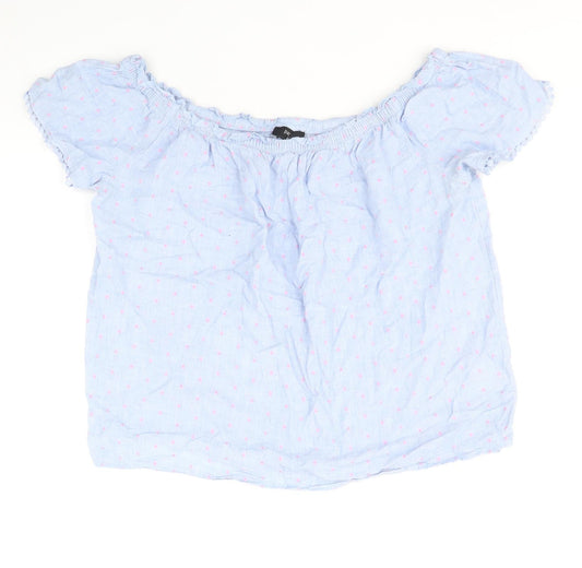 Papaya Womens Blue Polka Dot 100% Cotton Basic Blouse Size 14 Boat Neck