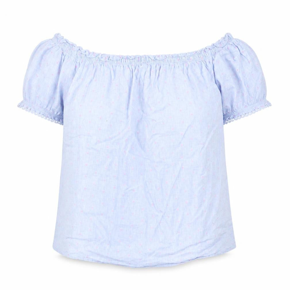 Papaya Womens Blue Polka Dot 100% Cotton Basic Blouse Size 14 Boat Neck
