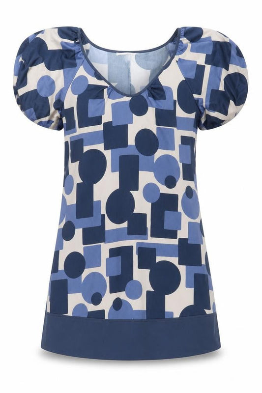 AMARANTO Womens Blue Geometric Polyester Shift Size 12 V-Neck Pullover