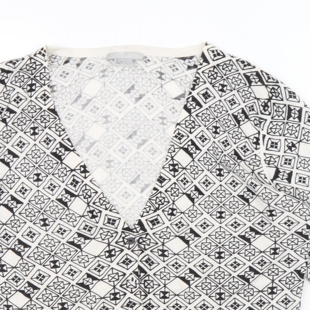 H&M Womens Black V-Neck Geometric Cotton Cardigan Jumper Size M