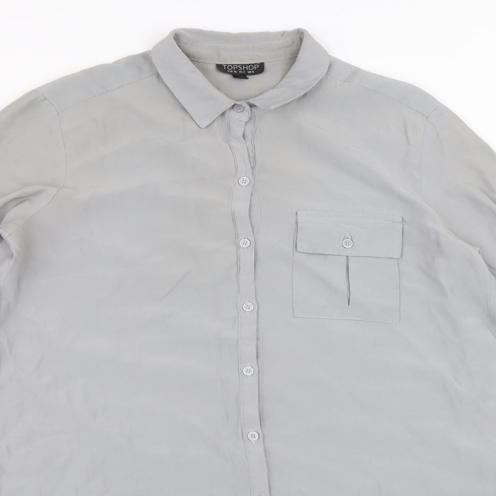Topshop Womens Grey Viscose Shirt Dress Size 8 Collared Button