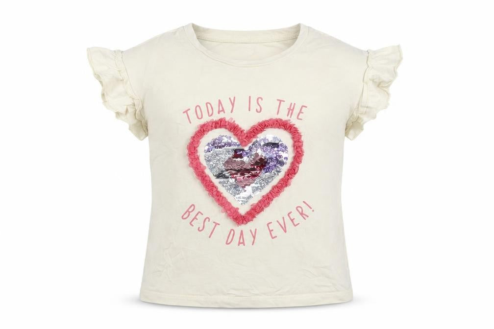 Primark Girls Ivory Cotton Basic T-Shirt Size 3-4 Years Round Neck Pullover - Best Day Ever!