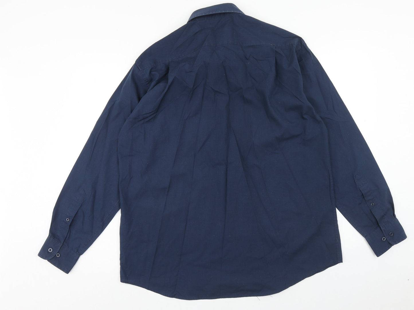 Peter England Mens Blue Cotton Button-Up Size 16.5 Collared Button