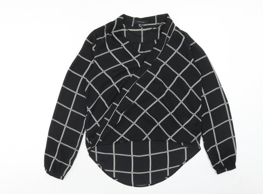 Atmosphere Womens Black Check Polyester Wrap Blouse Size 6 V-Neck