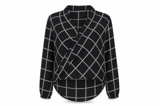 Atmosphere Womens Black Check Polyester Wrap Blouse Size 6 V-Neck