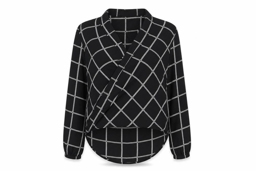 Atmosphere Womens Black Check Polyester Wrap Blouse Size 6 V-Neck