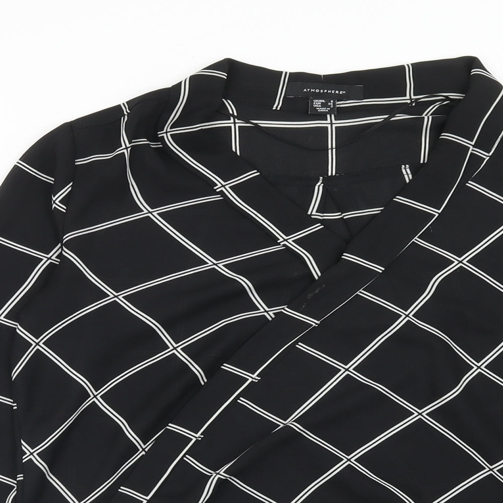 Atmosphere Womens Black Check Polyester Wrap Blouse Size 6 V-Neck