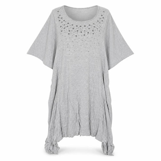 Next Womens Grey Viscose T-Shirt Dress Size 10 Scoop Neck Pullover - Volume Sleeves