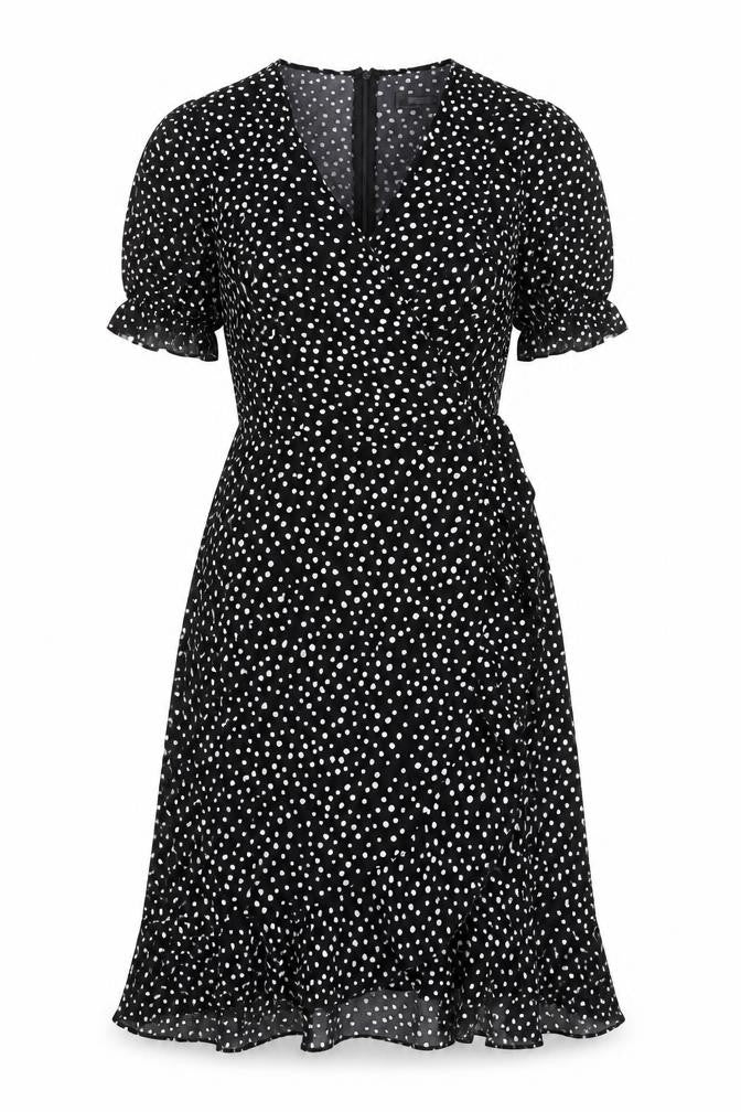 Missguided Womens Black Polka Dot Polyester Fit & Flare Size 8 V-Neck Zip