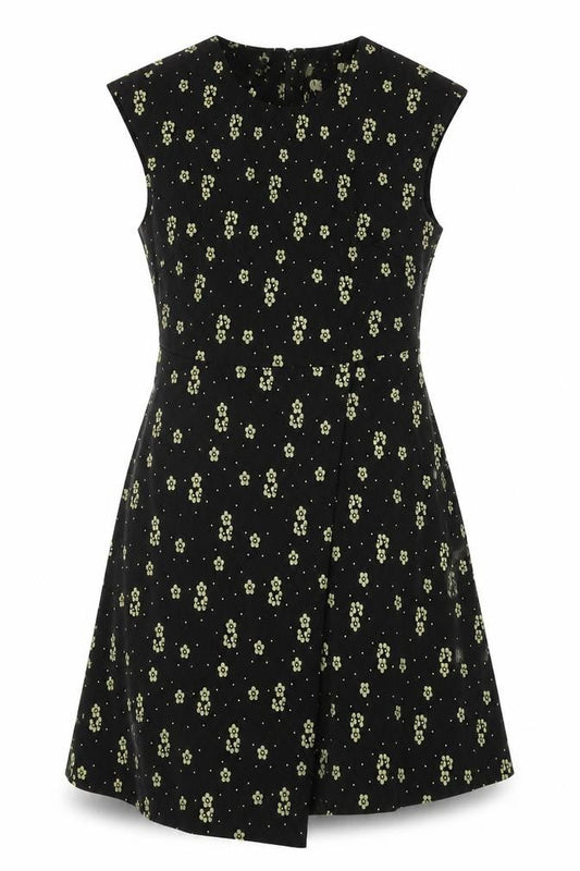 Louche Womens Black Floral Viscose Trapeze & Swing Size 12 V-Neck Zip