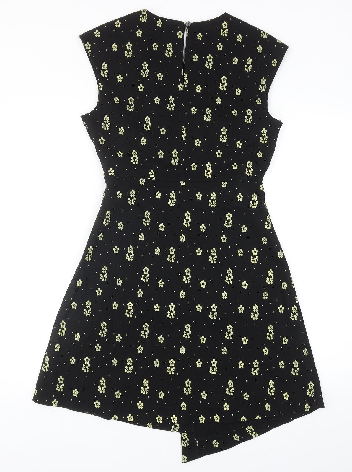 Louche Womens Black Floral Viscose Trapeze & Swing Size 12 V-Neck Zip