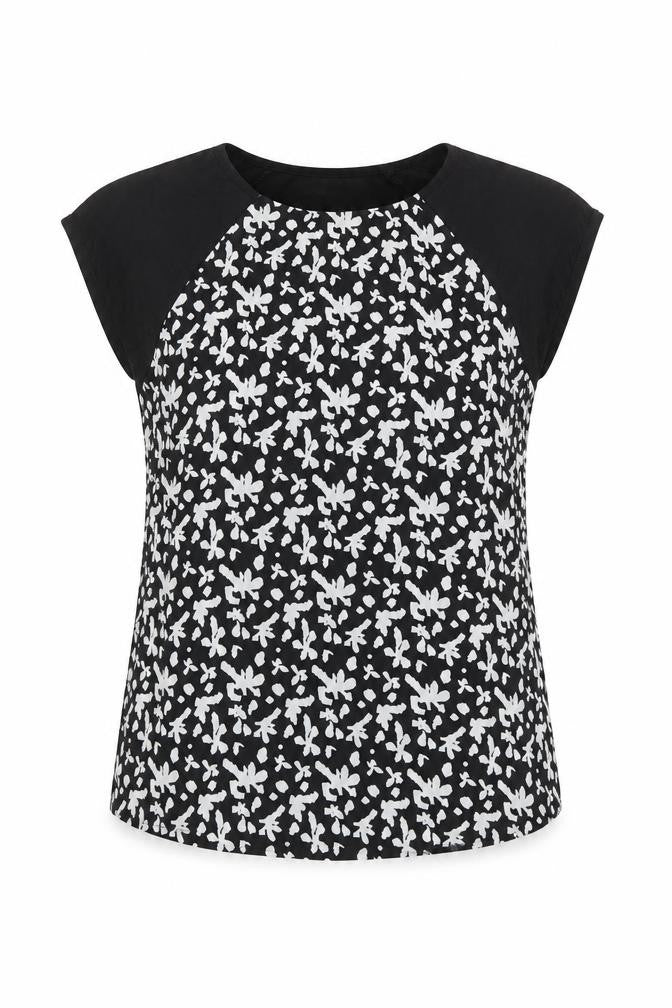 Louise FD Womens Black Geometric Polyester Basic Blouse Size S Boat Neck