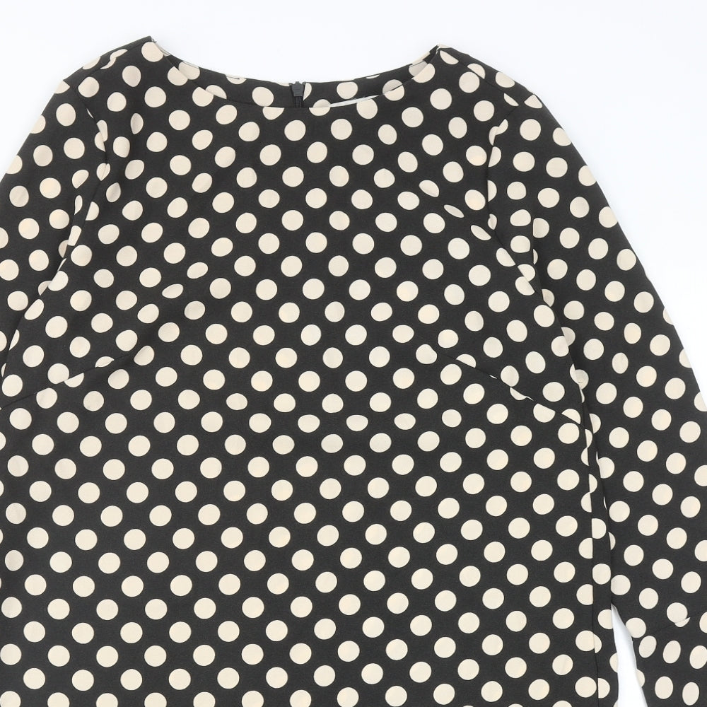 H&M Womens Black Polka Dot Polyester A-Line Size 10 Round Neck Zip