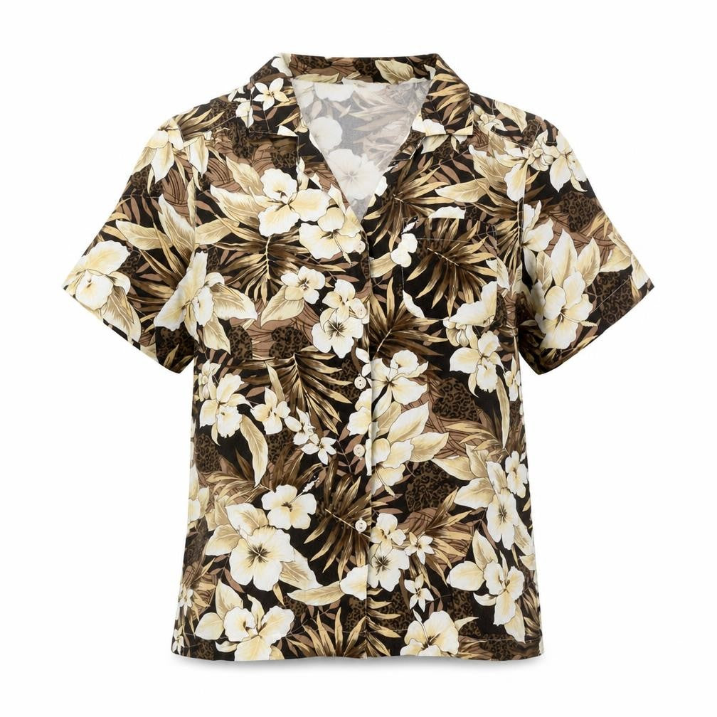 Cathy Essentials Womens Brown Floral Cotton Basic Button-Up Size S Collared