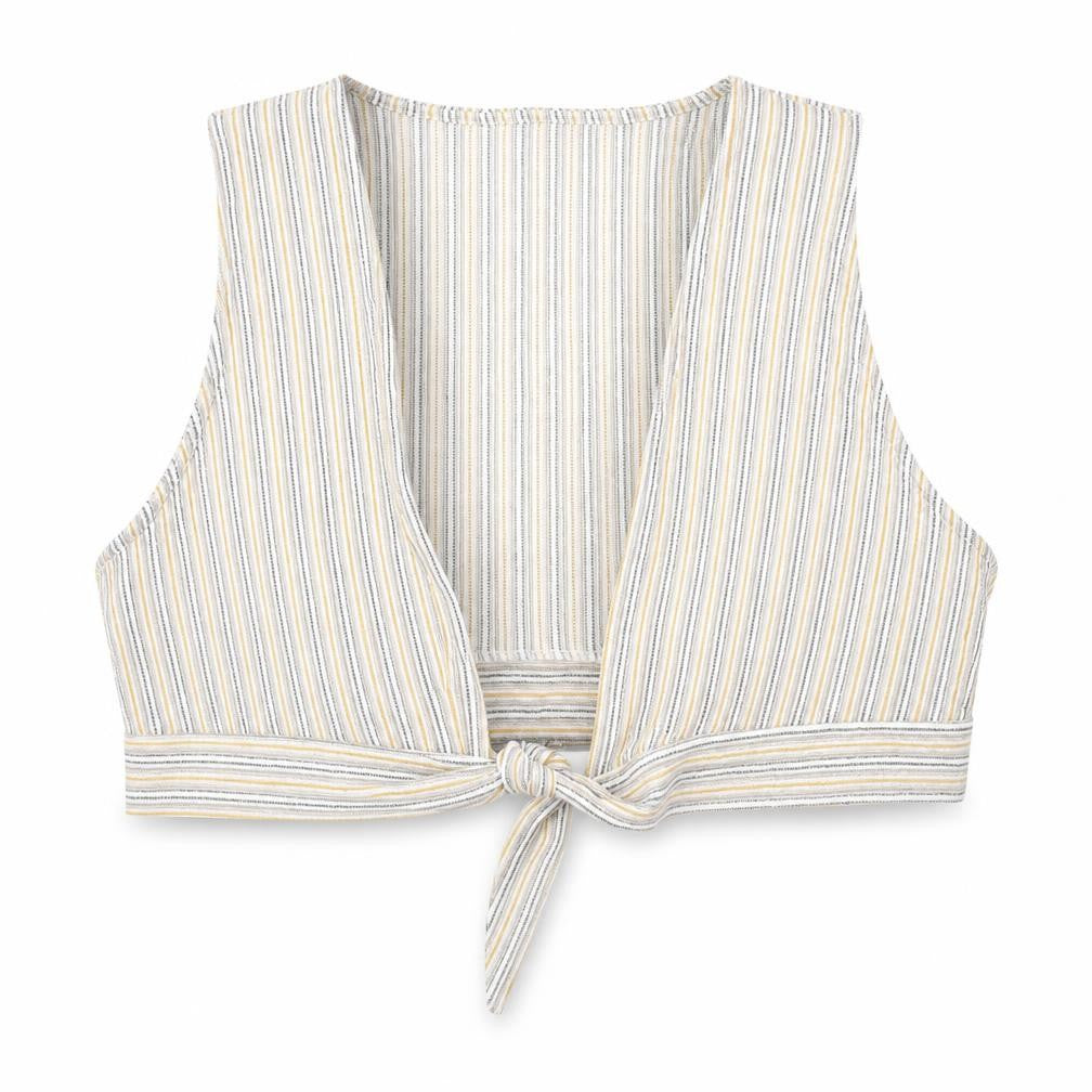Pull&Bear Womens Multicoloured Striped Polyester Cropped Tank Size XL V-Neck - Tie Front