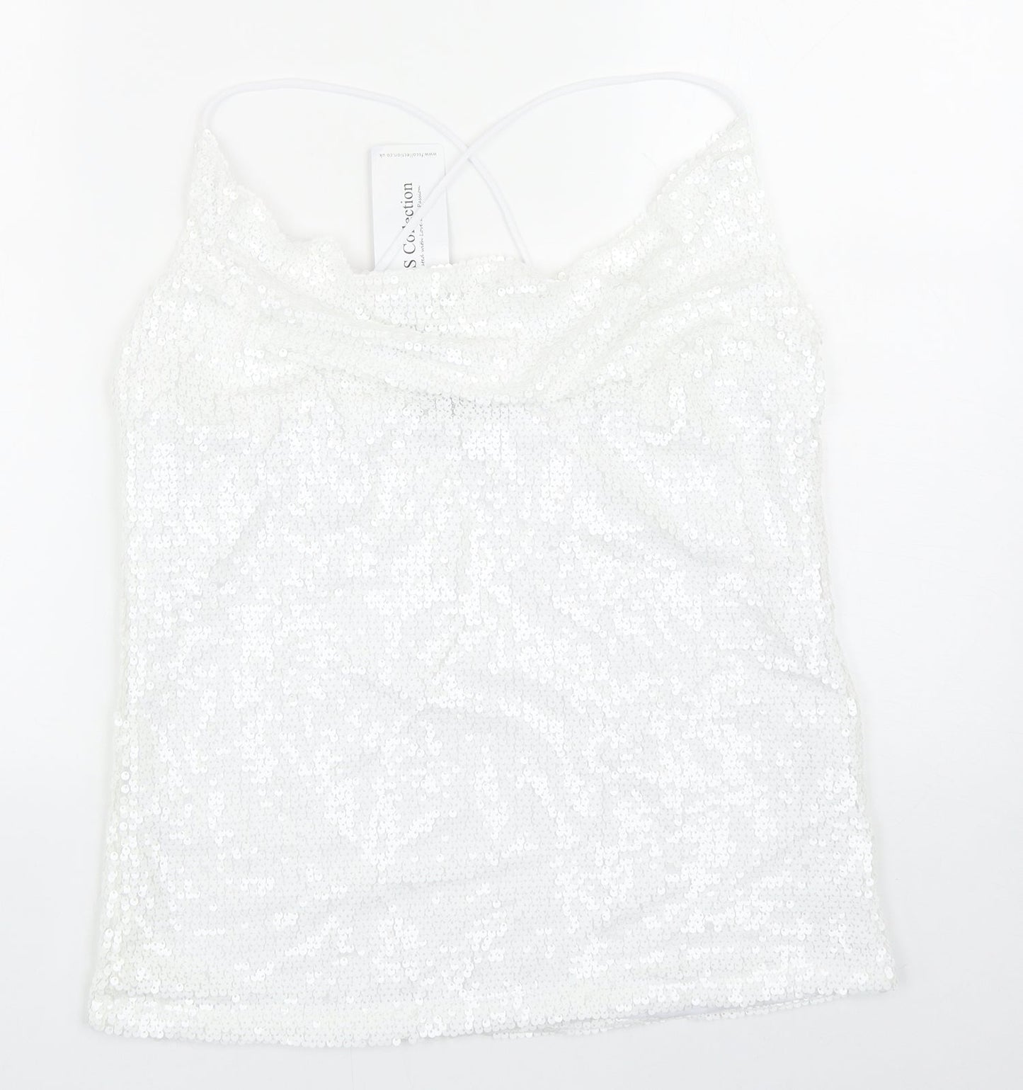 FS Collection Womens White Polyester Basic Tank Size L Cowl Neck