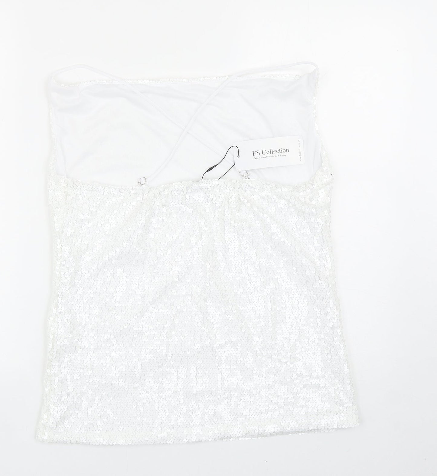 FS Collection Womens White Polyester Basic Tank Size L Cowl Neck
