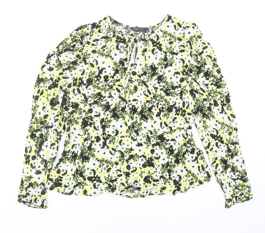 Marks and Spencer Womens Yellow Geometric Viscose Basic Blouse Size 12 Round Neck