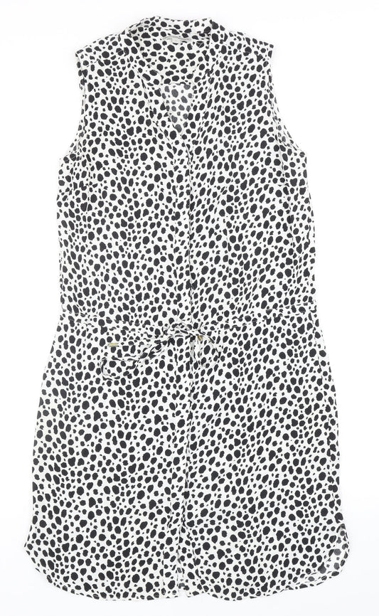 Target Collection Womens Black Geometric Viscose A-Line Size 10 V-Neck Button