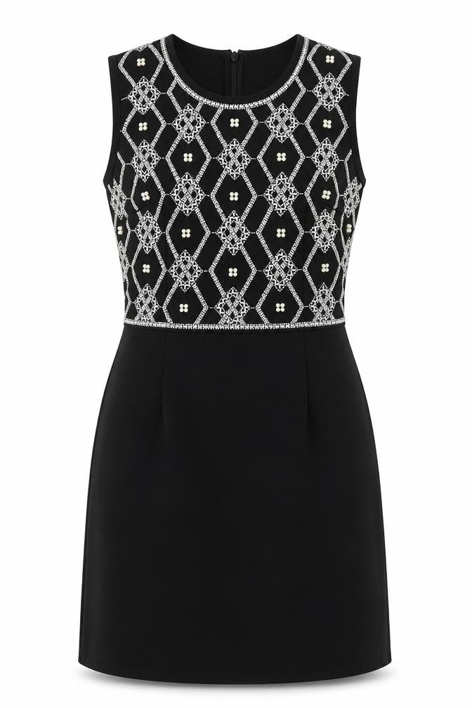 TFNC Womens Black Geometric Polyester A-Line Size M Round Neck Zip