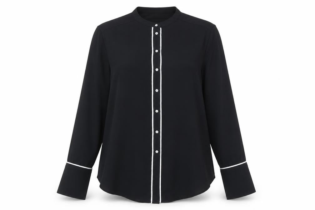 H&M Womens Black Polyester Basic Button-Up Size 12 Round Neck