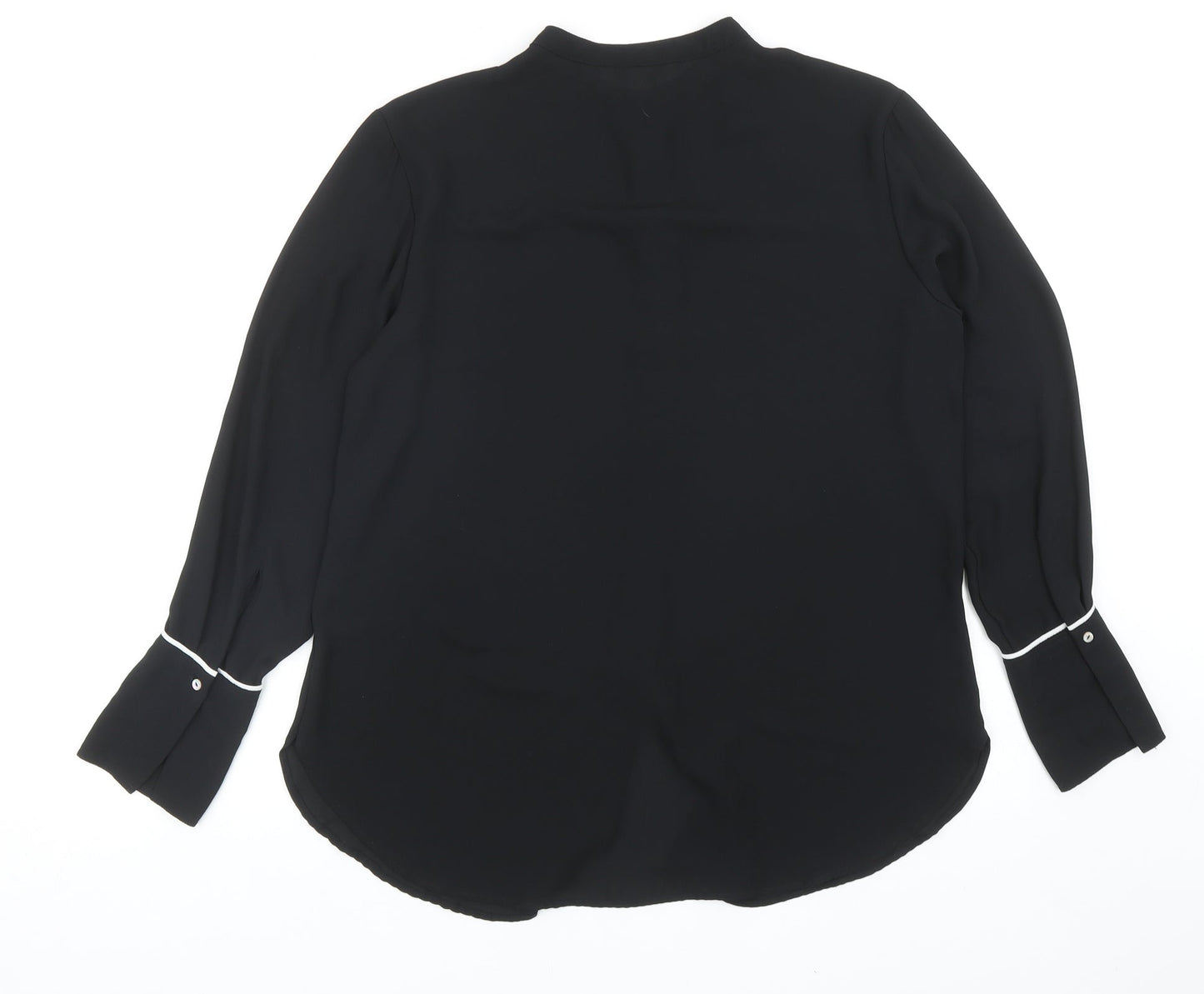 H&M Womens Black Polyester Basic Button-Up Size 12 Round Neck