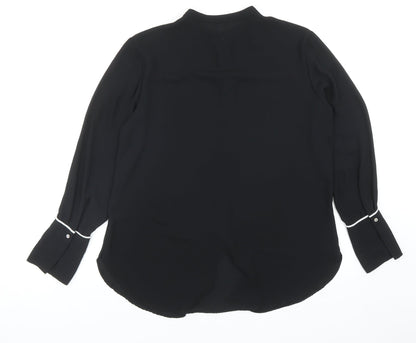 H&M Womens Black Polyester Basic Button-Up Size 12 Round Neck