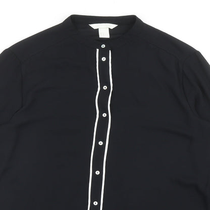 H&M Womens Black Polyester Basic Button-Up Size 12 Round Neck