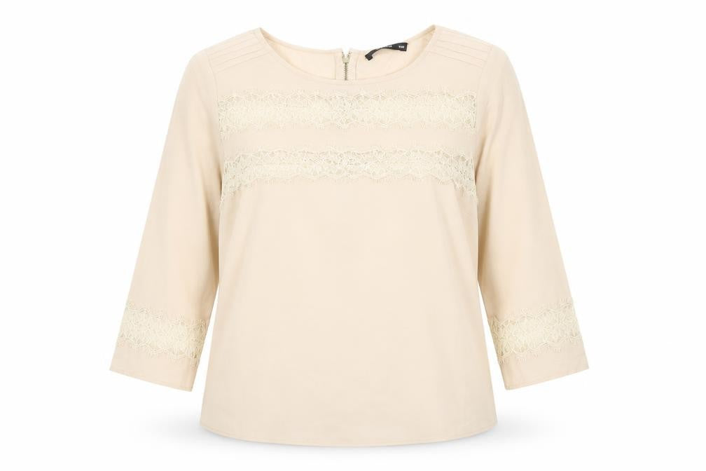 Oasis Womens Beige Polyester Basic Blouse Size 12 Round Neck - Lace Detail