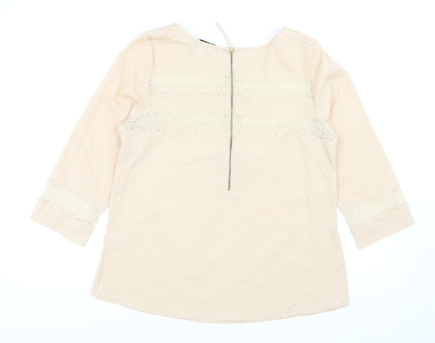 Oasis Womens Beige Polyester Basic Blouse Size 12 Round Neck - Lace Detail