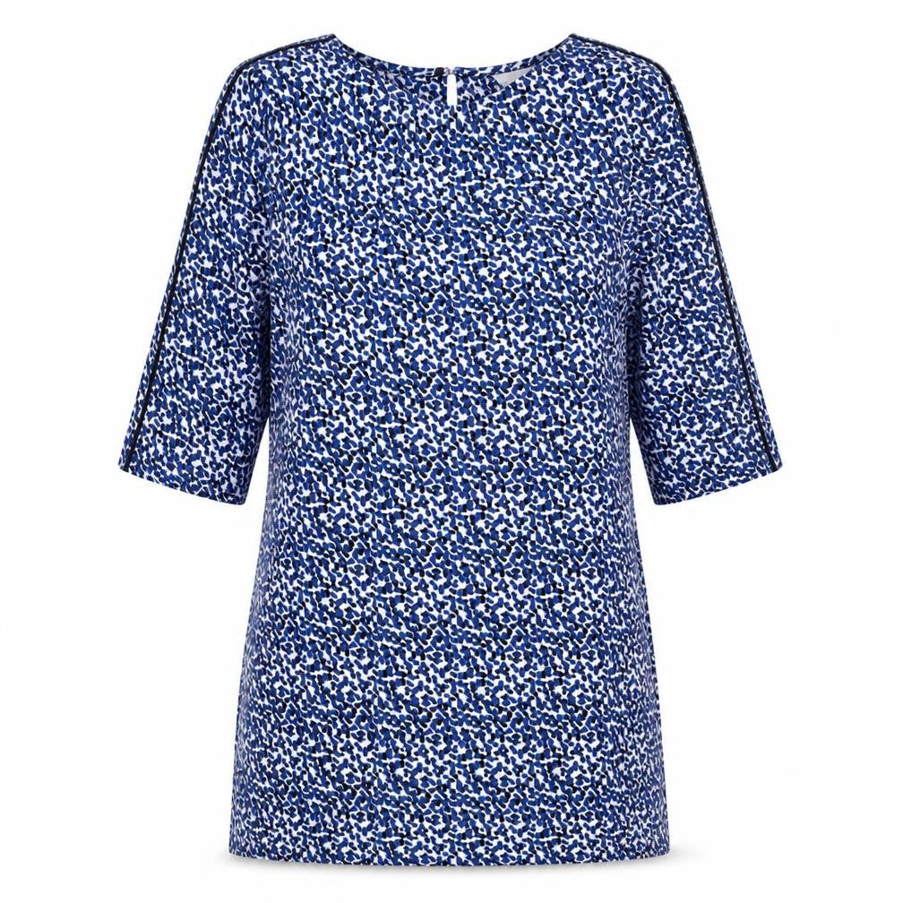 H&M Womens Blue Geometric Polyester Shift Size 12 Boat Neck Button