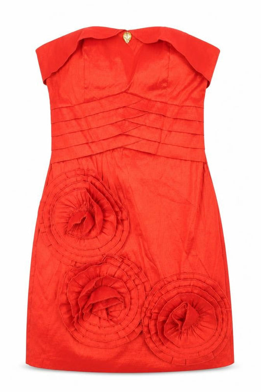 Romeo & Juliet Couture Womens Red Polyester Mini Size M Off the Shoulder Zip - Pleat Detail Flower