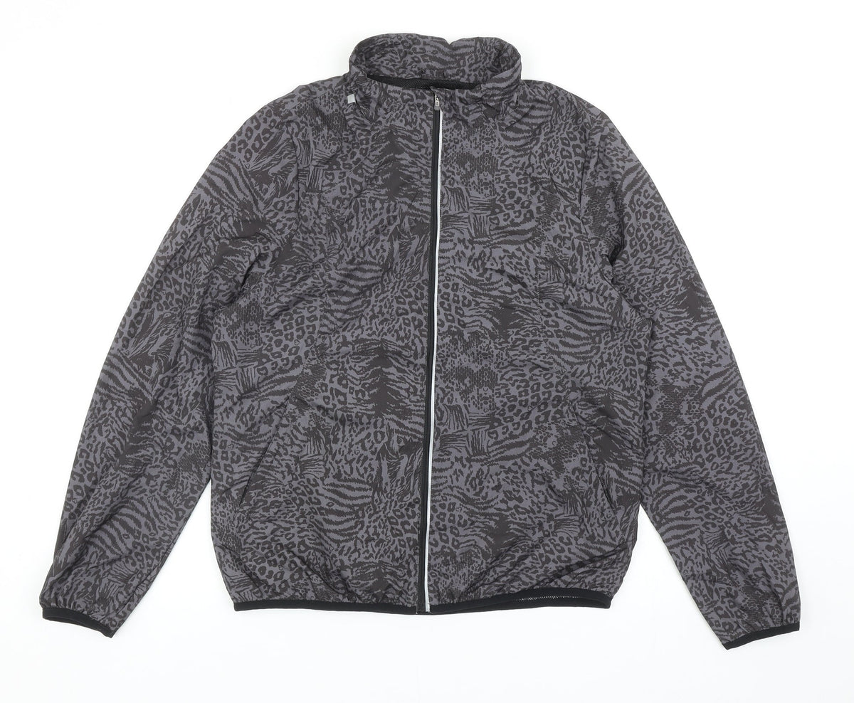 Atmosphere Womens Grey Geometric Rain Coat Jacket Size 12 Zip