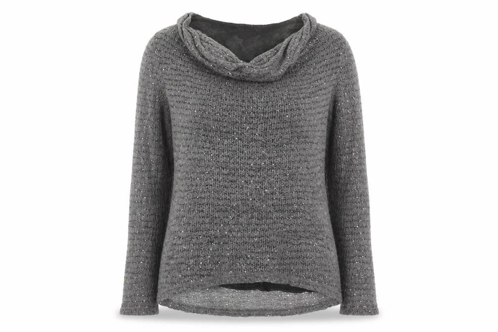 Karlotta Womens Grey Cowl Neck Acrylic Pullover Jumper Size L