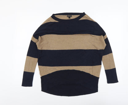 Marks & Spencer Womens Beige Boat Neck Striped Viscose Pullover Jumper Size S