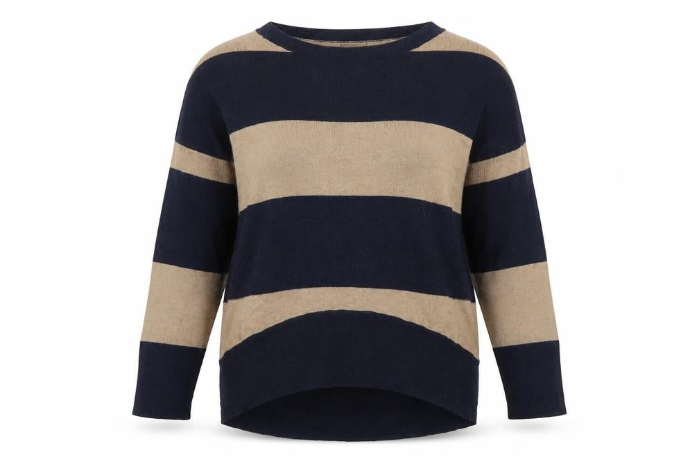 Marks & Spencer Womens Beige Boat Neck Striped Viscose Pullover Jumper Size S
