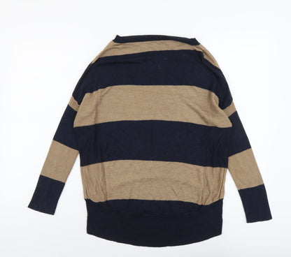 Marks & Spencer Womens Beige Boat Neck Striped Viscose Pullover Jumper Size S