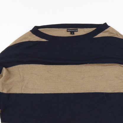 Marks & Spencer Womens Beige Boat Neck Striped Viscose Pullover Jumper Size S