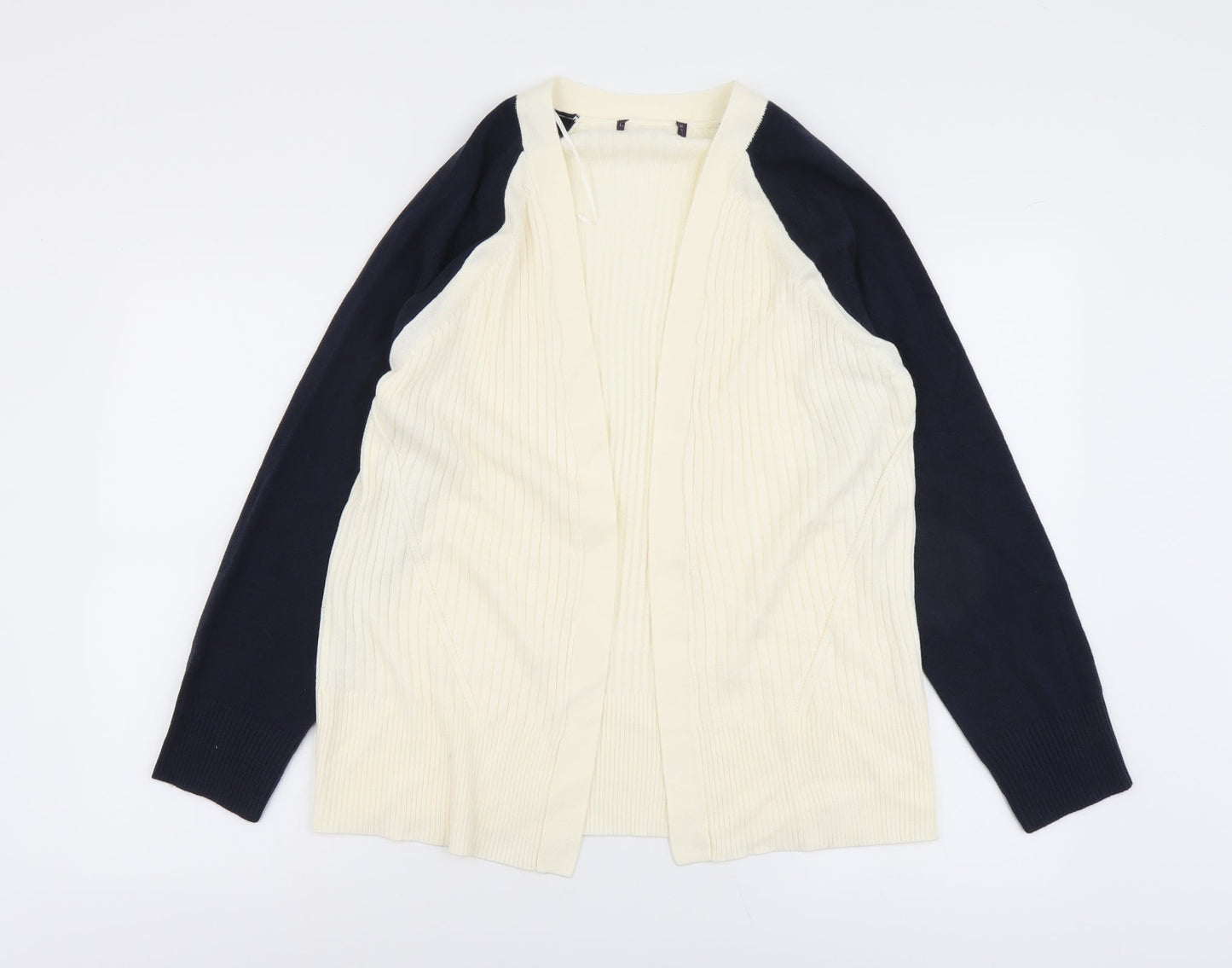 Marks and Spencer Womens Ivory V-Neck Acrylic Cardigan Jumper Size 14 - Ribbed