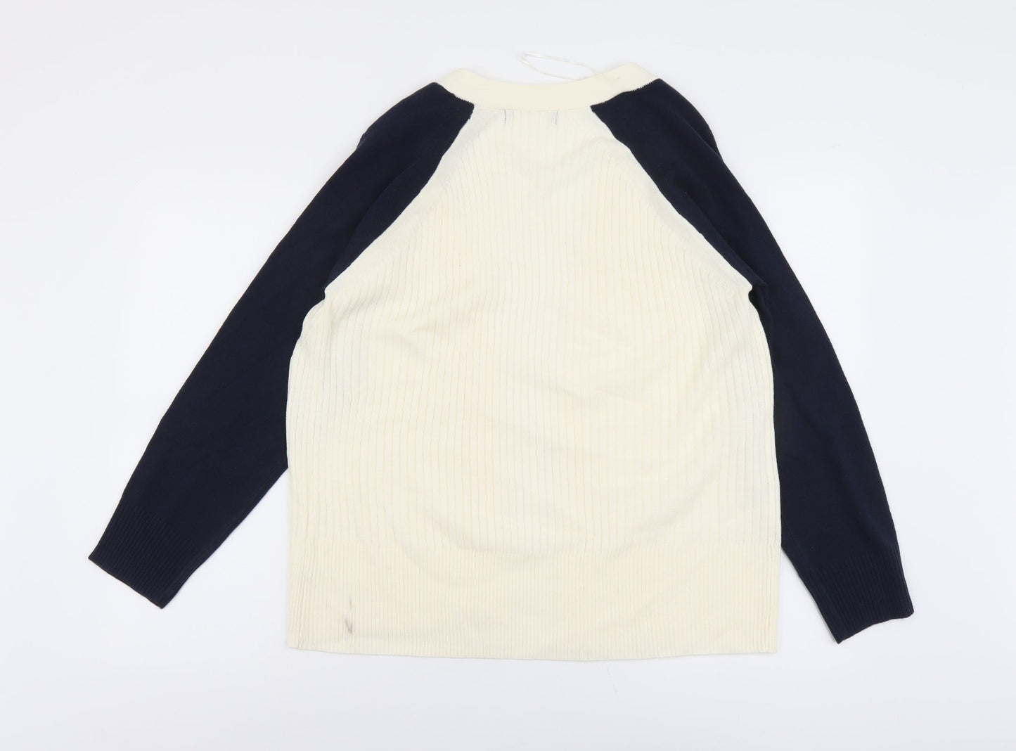 Marks and Spencer Womens Ivory V-Neck Acrylic Cardigan Jumper Size 14 - Ribbed